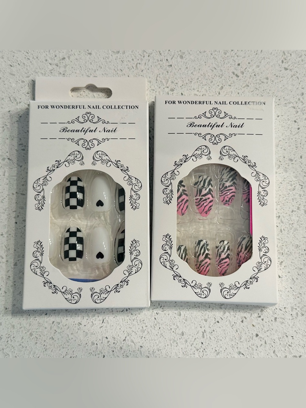 2 Women’s Press-On Nails - Black & White Checker and Pink Zebra Designs